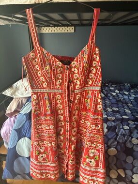SALONI Red Floral Button-Front Mini Dress